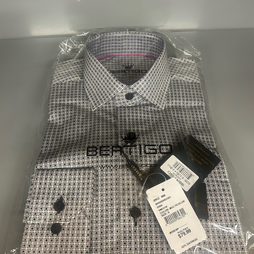 Men's Black and White Geometric Dress Shirt
